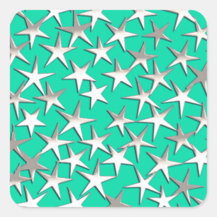 Pegatina Cuadrada Estrellas plateadas de turquesa
