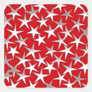 Pegatina Cuadrada Estrellas plateadas en rojo oscuro