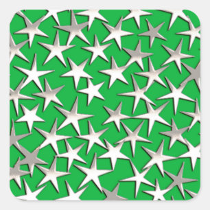 Pegatina Cuadrada Estrellas plateadas en verde esmeralda