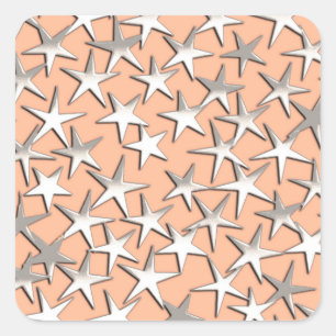 Pegatina Cuadrada Estrellas plateadas sobre rosa melocotón