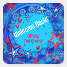 Pegatina Cuadrada Estrellas rojas azules personalizadas dan la bienv
