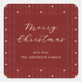 Pegatina Cuadrada Estrellas Rojas Y Crema Feliz Navidad