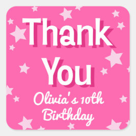 Pegatina Cuadrada Estrellas rosadas de Bonito retro Feliz cumpleaños