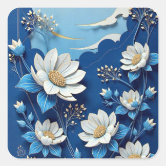 Pegatina Cuadrada Estuche de teléfono de porcelana azul y blanca - C