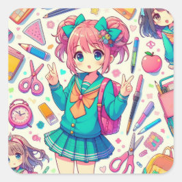 Pegatina Cuadrada estudiante de anime