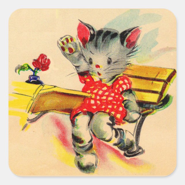 Pegatina Cuadrada estudiante de gatito kitten (Anverso)