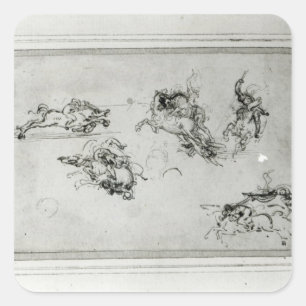 Pegatina Cuadrada Estudio de jinetes en el combate, 1503-4