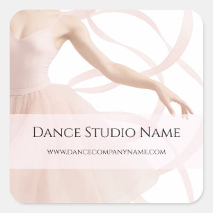 Pegatina Cuadrada Estudio de Profesora de Baile Rosa Pastel Negocio