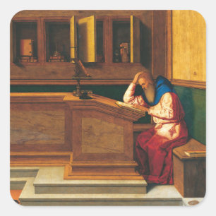Pegatina Cuadrada Estudio de Saint Jerome Vincenzo Catena Pintura ar