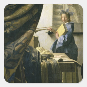Pegatina Cuadrada Estudio del artista, c.1665-6