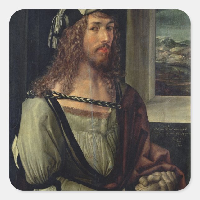 Pegatina Cuadrada Estudio para autorretrato con guante, c.1498 (Anverso)