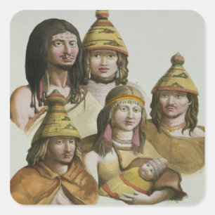 Pegatina Cuadrada Estudios de nativos americanos (color litho)