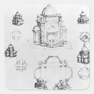 Pegatina Cuadrada Estudios para un edificio de un plan centralizado