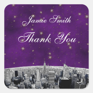 Pegatina Cuadrada Etched NYC Silueta 2 Purple Gold Star Gracias