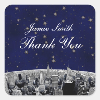 Pegatina Cuadrada Etched NYC Skyline 2 Blue Gold Star Gracias