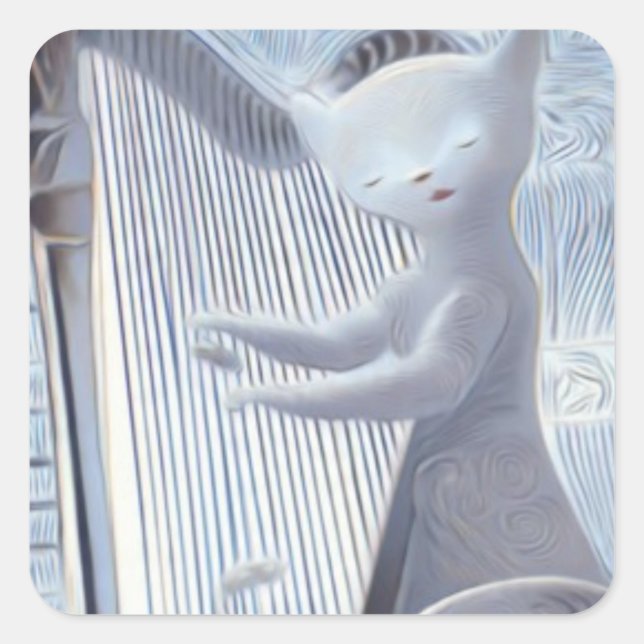 Pegatina Cuadrada Ethereal Cat Harp – Sticker (Anverso)