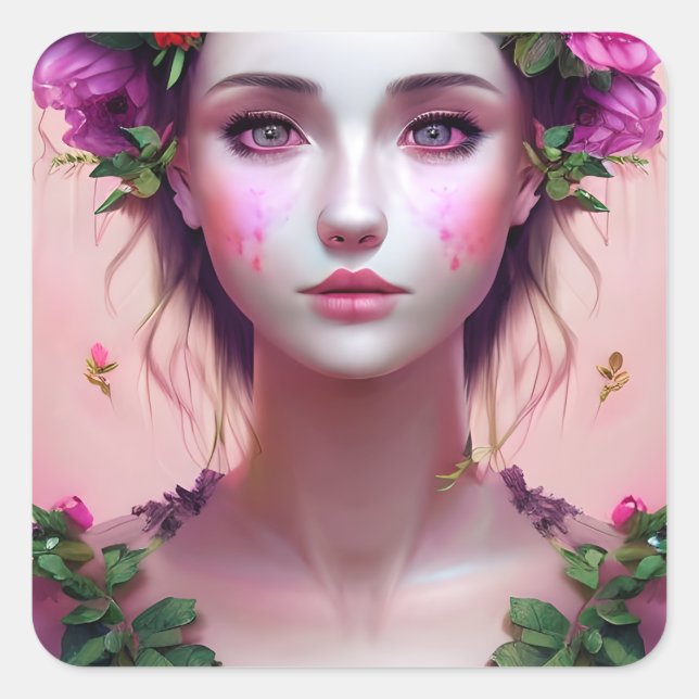Pegatina Cuadrada Ethereal encantado cuento de hadas hermosa mujer (Anverso)