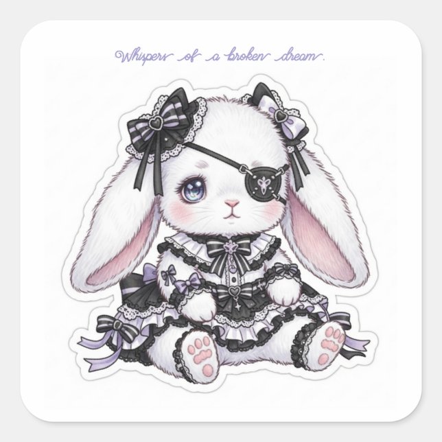 Pegatina Cuadrada Ethereal Gothic Rabbit - Sadness & Beauty Kawaii  (Anverso)