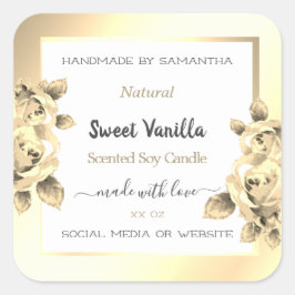Pegatina Cuadrada Etiquetas anticuadas de oro floral de embalaje bla