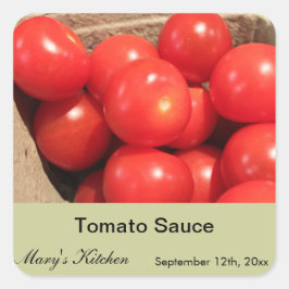 Pegatina Cuadrada Etiquetas de botellas de salsa de tomate hechas en