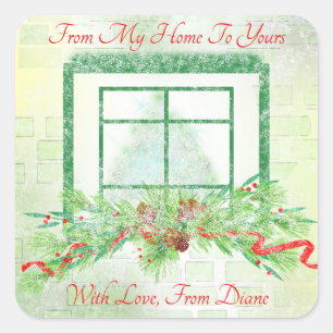 Pegatina Cuadrada Etiquetas de cuadro de la ventana navidades