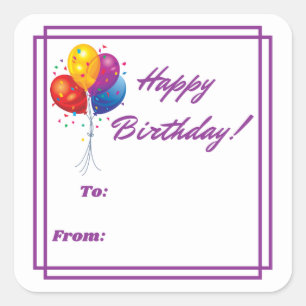 Pegatina Cuadrada Etiquetas de cumpleaños felices