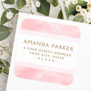 Pegatina Cuadrada Etiquetas de devolución de color de agua rosa suav