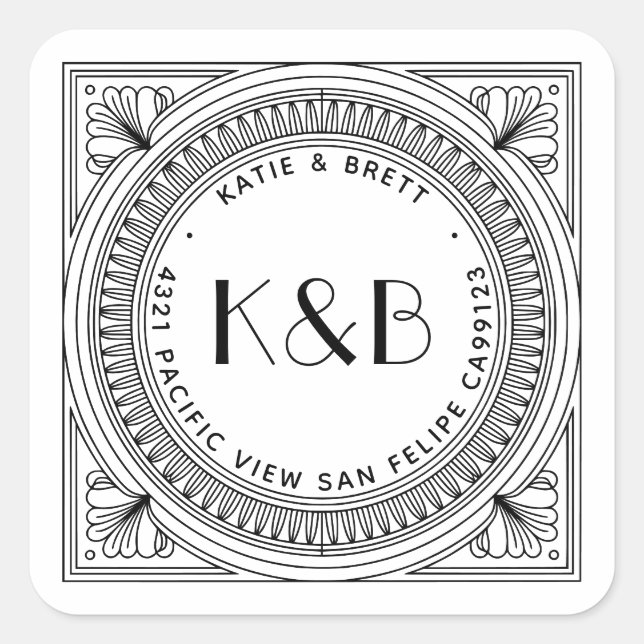 Pegatina Cuadrada Etiquetas de dirección de devolución Art Deco - Pe (Anverso)