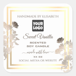 Pegatina Cuadrada Etiquetas de embalaje de productos blancos y dorad