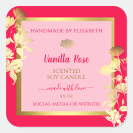 Pegatina Cuadrada Etiquetas de embalaje de productos florales rosas 