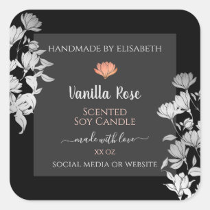 Pegatina Cuadrada Etiquetas de envasado de productos florales en neg