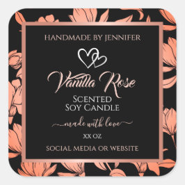 Pegatina Cuadrada Etiquetas de envasado de productos florales negros