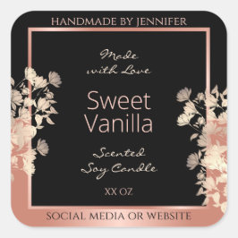 Pegatina Cuadrada Etiquetas de envasado de productos florales negros