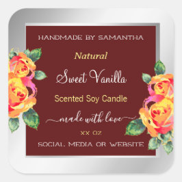 Pegatina Cuadrada Etiquetas de envasado de productos florales Plata 