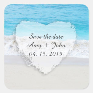 Pegatina Cuadrada Etiquetas de favores de bodas de playa salvan la p