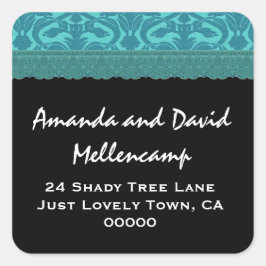 Pegatina Cuadrada Etiquetas de la dirección de devolución de la boda