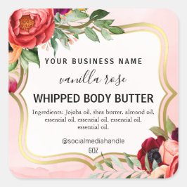 Pegatina Cuadrada Etiquetas de Mantequilla de Cuerpo Rosado