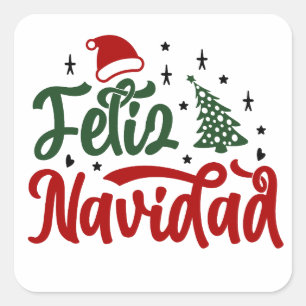 Pegatina Cuadrada Etiquetas de Navidad (español)
