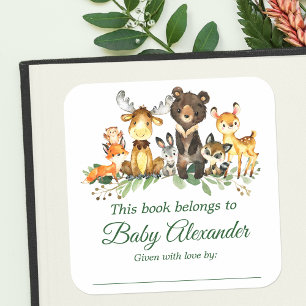 Pegatina Cuadrada Etiquetas de placa Baby Shower para animales de Wo