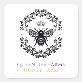 Pegatina Cuadrada Etiquetas de producto Queen Honey Bee Black White