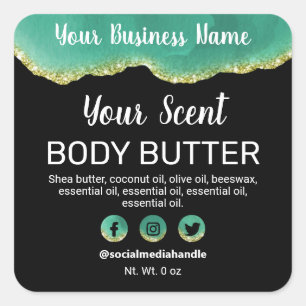 Pegatina Cuadrada Etiquetas de productos de ácidos Verde azulados pa