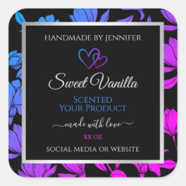 Pegatina Cuadrada Etiquetas de productos de color rosa azul azul flo