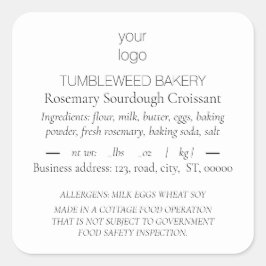 Pegatina Cuadrada Etiquetas de productos de ingredientes simples y e