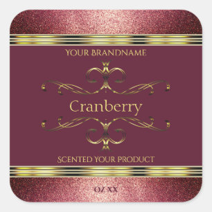 Pegatina Cuadrada Etiquetas de productos de oro de Borgoña con front