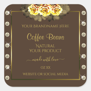 Pegatina Cuadrada Etiquetas de productos de oro marrón oscuro Joyas 