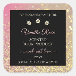 Pegatina Cuadrada Etiquetas de productos de Purpurina de oro rosado 