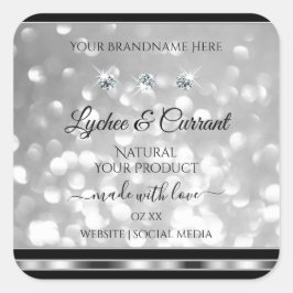 Pegatina Cuadrada Etiquetas de productos de Purpurina plateado con d