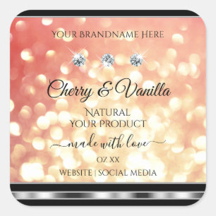 Pegatina Cuadrada Etiquetas de productos de Purpurina rojo claro y o