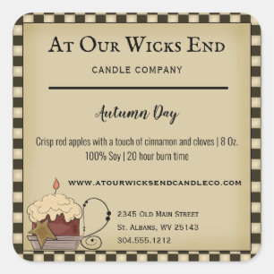Pegatina Cuadrada Etiquetas de productos de velas de país rústico pr