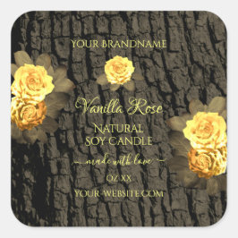Pegatina Cuadrada Etiquetas de productos florales Corteza de árbol d